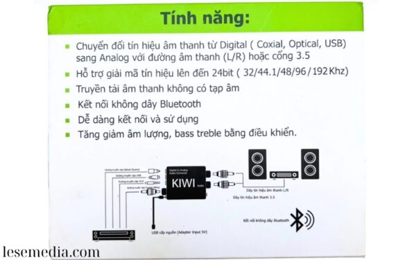 Bộ Chuyển Đổi Digital KiWi KA08 Bluetooth Coaxial sang Audio (2)